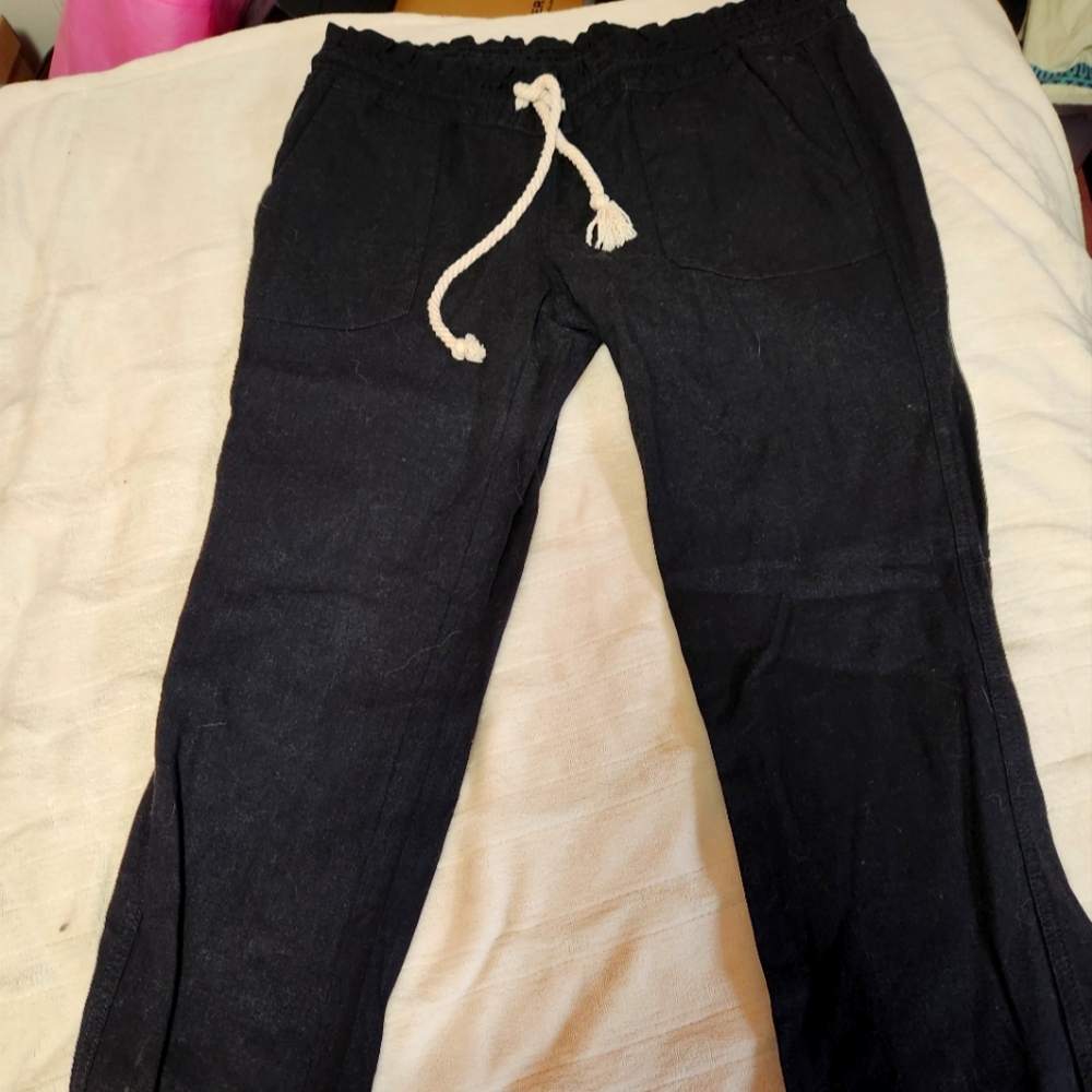 ROXY black drawstring linen pants medium